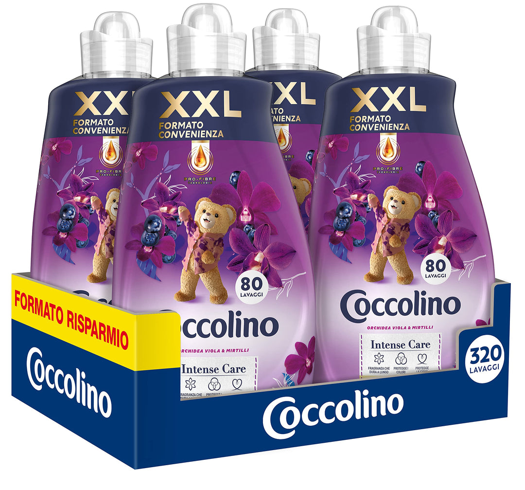 Coccolino Weichspülerkonzentrat Orchidee, Violett & Cranberry, 8 Liter, 320 Waschladungen, 4 x 80 Wa