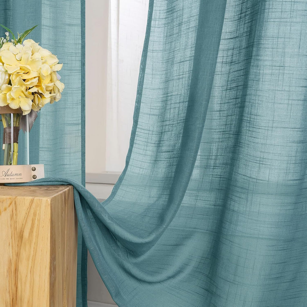 MIULEE 2er Set Voile Vorhang Sheer Leinenvorhang mit Ösen Transparente Leinen Optik Gardine Ösenscha