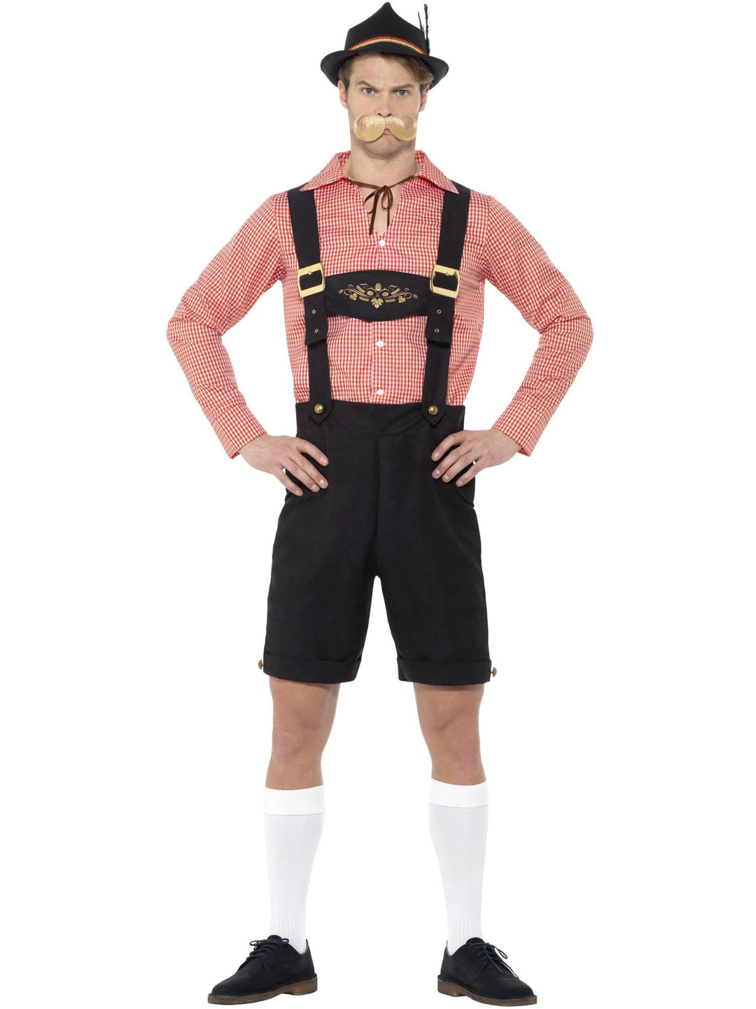 Smiffys Bierfest Kostüm Rot mit Hemd &amp; Lederhose Oktoberfest Fasching Erwachsene Dress Up Kostüme X-