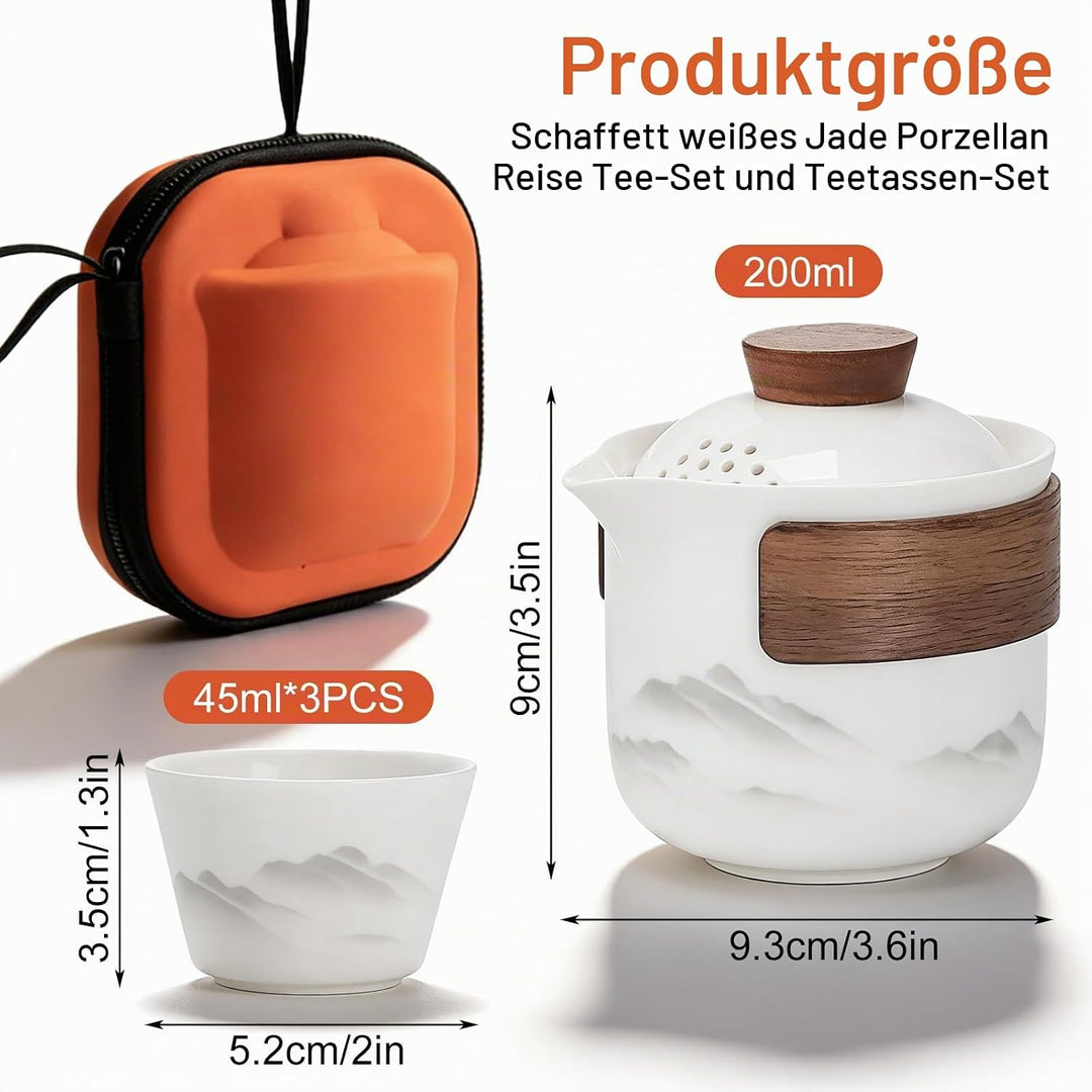BAIFULAI Chinesisches Gongfu-Tee-Set: Tragbares Keramik-Teeset mit 1 Kanne (200 ml) und 3 Tassen (45