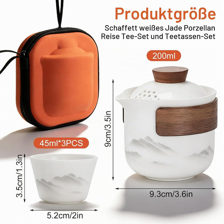 BAIFULAI Chinesisches Gongfu-Tee-Set: Tragbares Keramik-Teeset mit 1 Kanne (200 ml) und 3 Tassen (45