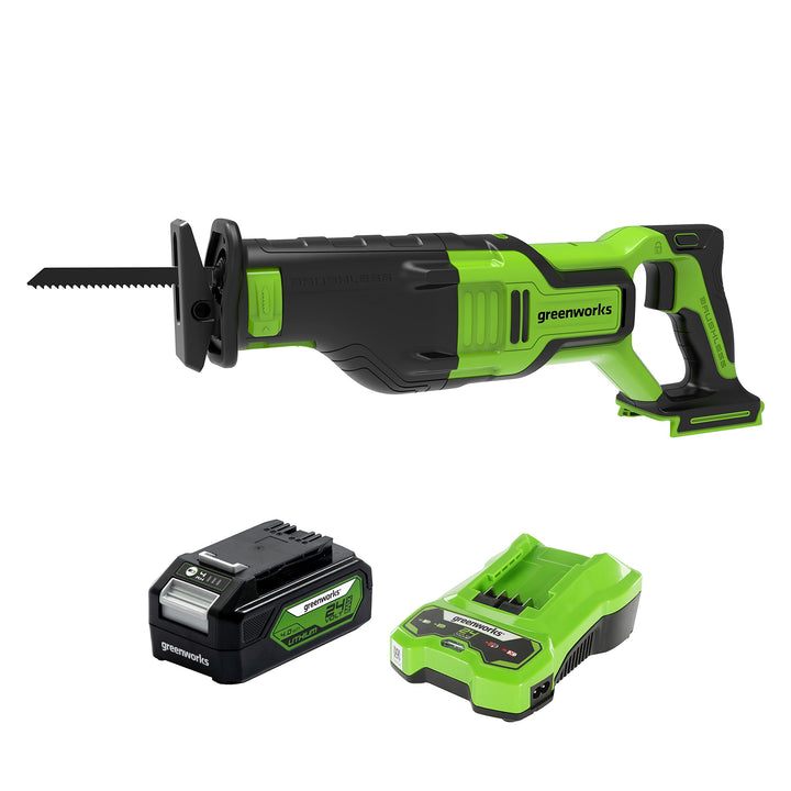 Greenworks 24V Akku-Säbelsäge GD24RS & Akku G24B4 & Akku-Ladegerät G24C 1 Akku 4Ah, 1 Akku 4Ah