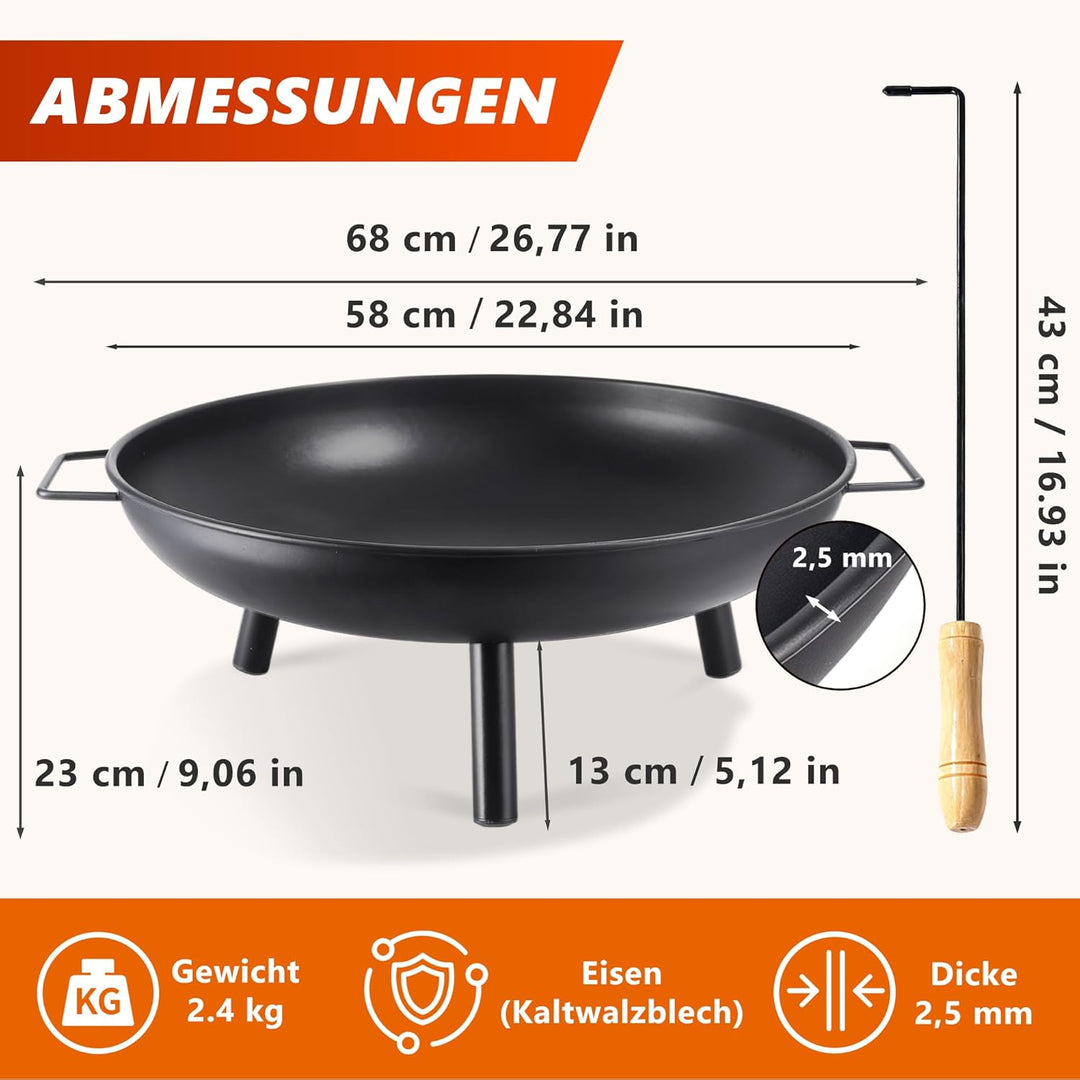 Feuerschale Feuerschalen für den Garten - Feuerstelle Ø 58 cm mit 43 cm Schürhaken - Feuerkorb mit 2