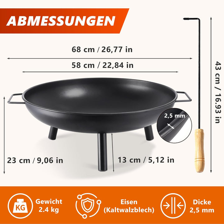 Feuerschale Feuerschalen für den Garten - Feuerstelle Ø 58 cm mit 43 cm Schürhaken - Feuerkorb mit 2