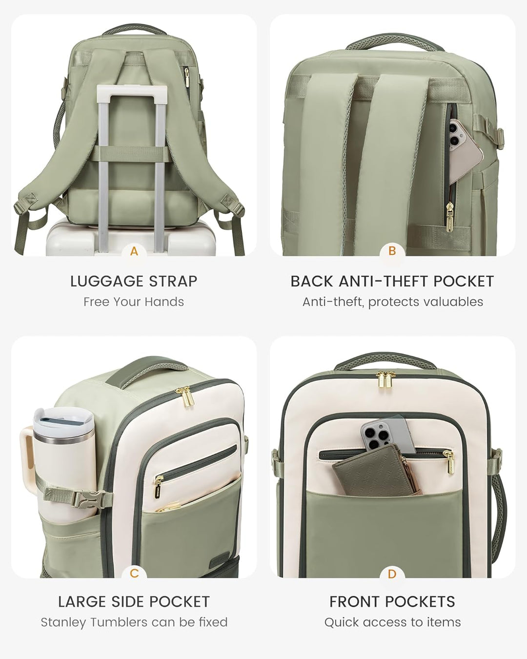 LOVEVOOK Handgepäck Reiserucksack mit separatem Schuhfach, 50L Rucksack Damen Gross mit Nass- und Tr