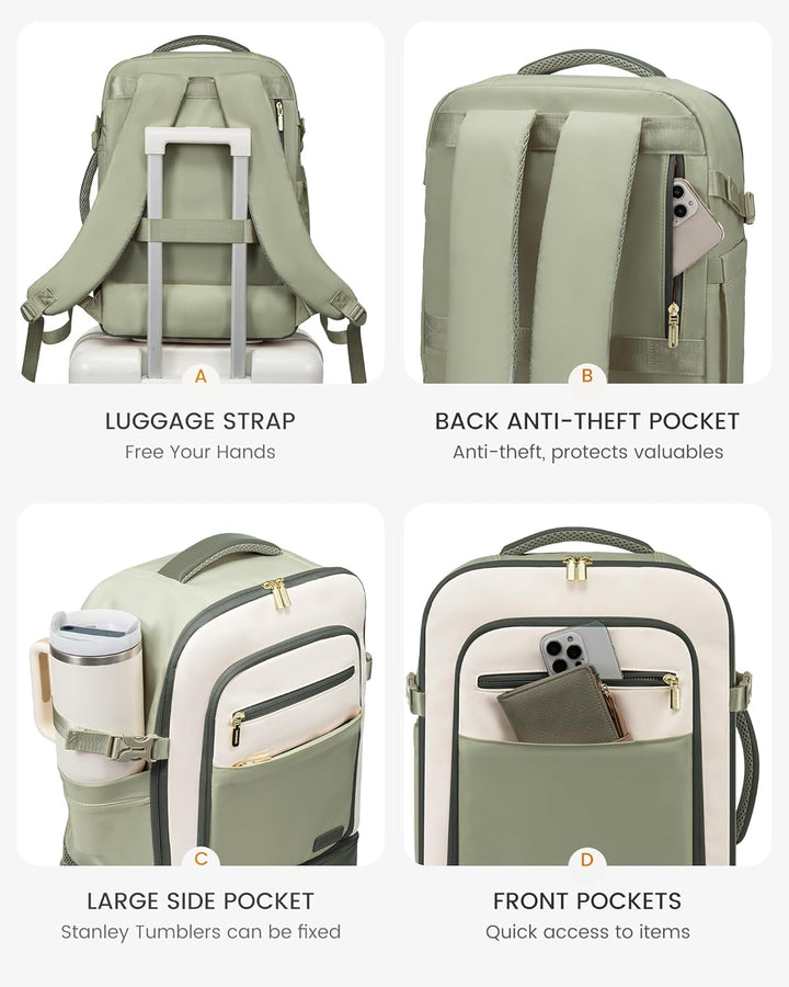 LOVEVOOK Handgepäck Reiserucksack mit separatem Schuhfach, 50L Rucksack Damen Gross mit Nass- und Tr