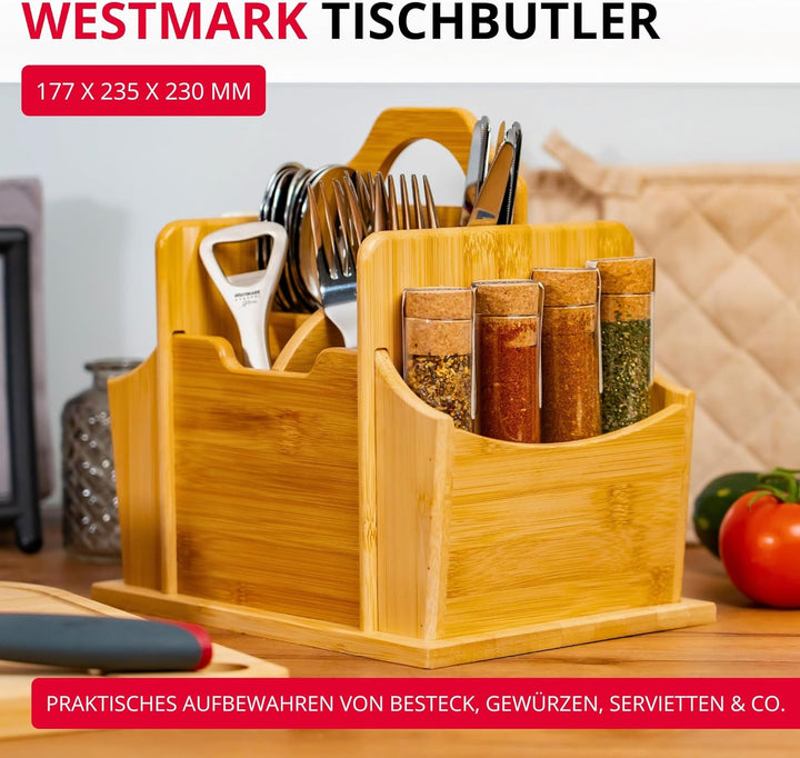 Westmark Tischbutler Tapas + Friends – praktischer Tisch-Organizer mit 7 Fächern, Korb für Besteck u