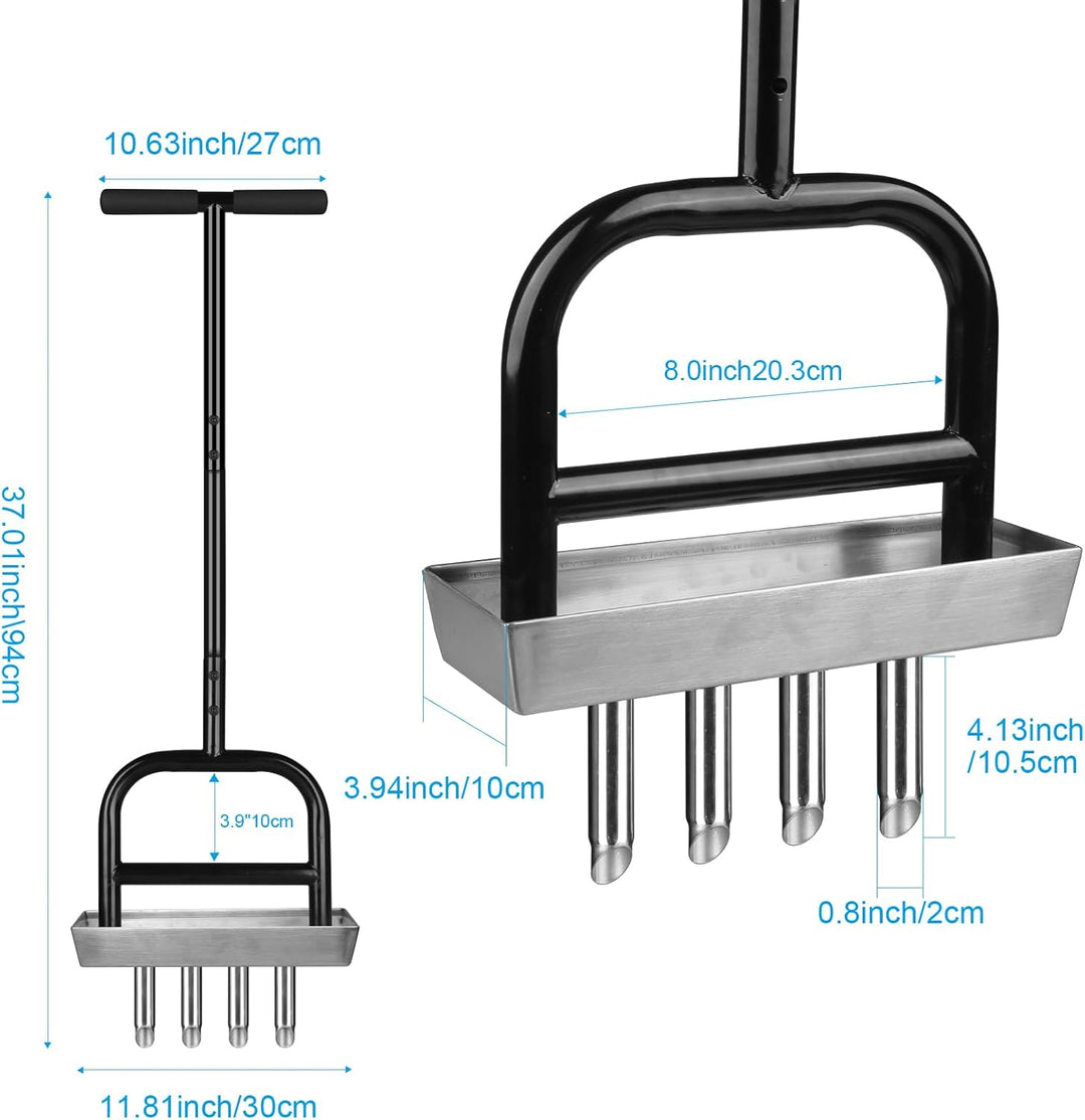 Rasenbelüfter mit 4 Edelstahl-Kern & Ablageschale, Manueller Rasenlüfter mit T-Griff, Aerifizierer f