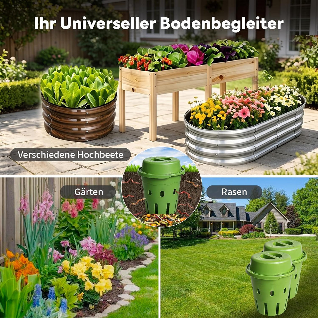 2 Stück 3L Unterirdisch Komposter Garten Kleine mit Deckel,18x19cm | PVC Wurmkomposter mit Belüftung