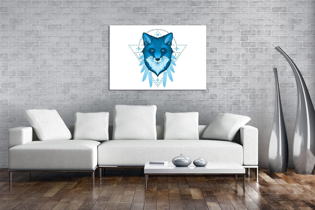 deyoli Zeichnung eines Fuchskopfes Format 80x60 Effekt: Monocrome Blau als Leinwandbild, Motiv ferti