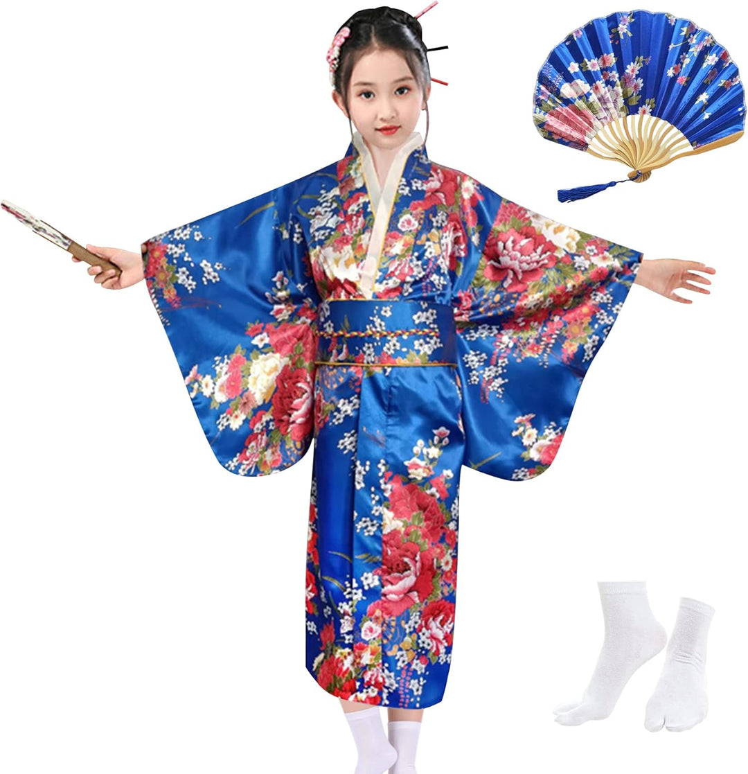 KRUIHAN Japanische Kimono Kinder,Satin Kimono Kleid,Kimono Morgenmantel Japanisch Kinder,Mädchen Fas