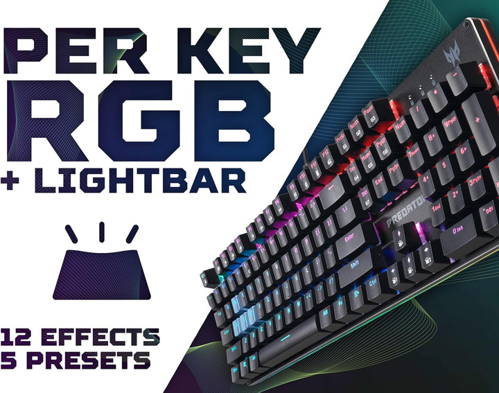 Acer Predator Aethon 303 Kabelgebundene Gaming-Tastatur – Kailh blaue mechanische Schalter,RGB beleu