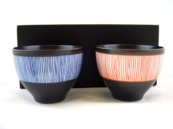 Japanisches Teeschalen Set KURO TOKUSA Porzellan Geschenk-Set Schwarz hergestellt in Japan Ø 7,8, H.