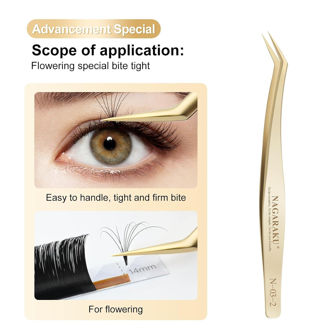 NAGARAKU Wimpernpinzette Set 1 Paar Professionelle Präzisionspinzette Gold Edelstahl Nagelpinzette L