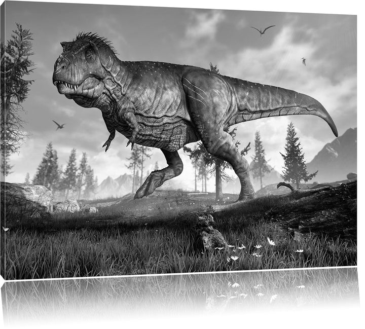 Pixxprint T-Rex Dinosaurier in der Natur Kunst B&W, Format: 100x70 auf Leinwand, 100x70