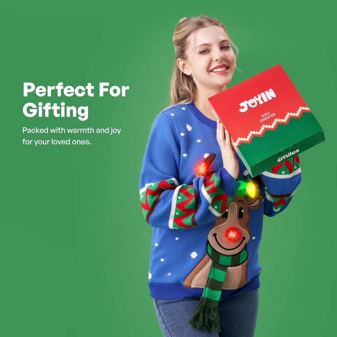 JOYIN Damen LED Beleuchtete Rentier Hässliche Weihnachtspullover Damen mit Integrierten Leuchtmittel