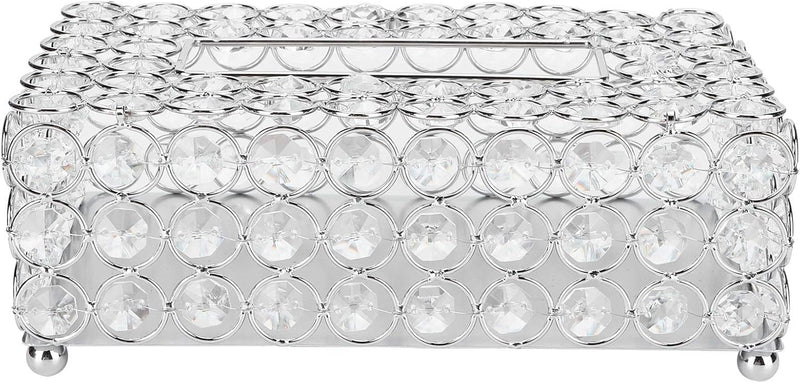Kristall Komestikbox 22 × 13 × 8 cm Rechteckig Silber Deko Taschentuchbox, Metall Strasssteine Glitz