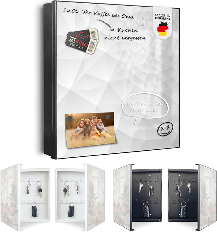 banjado® Grosser Schlüsselkasten Glas/Schlüsselbox 30cm x 30cm mit 50 Haken - Motiv Nautilus/Schlüss