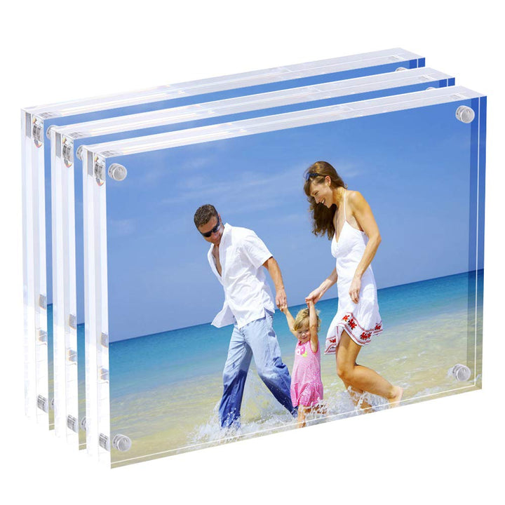 AMEITECH Acryl Bilderrahmen 15 x 20 cm, Magnetischer Acryl-Block Bilderrahmen, Desktop Rahmenlose Fo