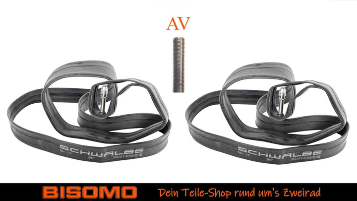 2er Set Fahrrad Schlauch 26 27,5-28 - 29 Zoll, Auto-Ventil AV, Fahrrad-Ventil DV, Sclaverand-Ventil