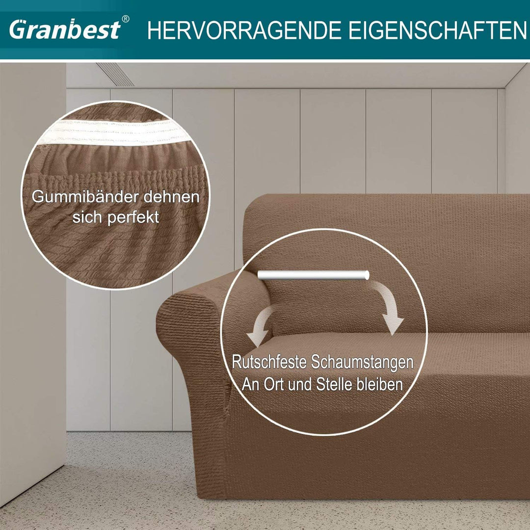 Granbest Dicke Sofabezug 4 Siter Stretch und Stilvolle Couchbezug Möbelbezüge Anti Rutsch Kratzfest