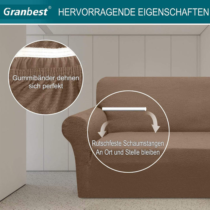 Granbest Dicke Sofabezug 4 Siter Stretch und Stilvolle Couchbezug Möbelbezüge Anti Rutsch Kratzfest