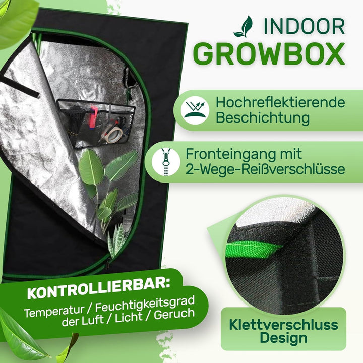 Melko - Growbox 80x80x220cm Set mit 3-in-1 Messgerät - Licht- & wasserdichtes Growzelt extrafestem S