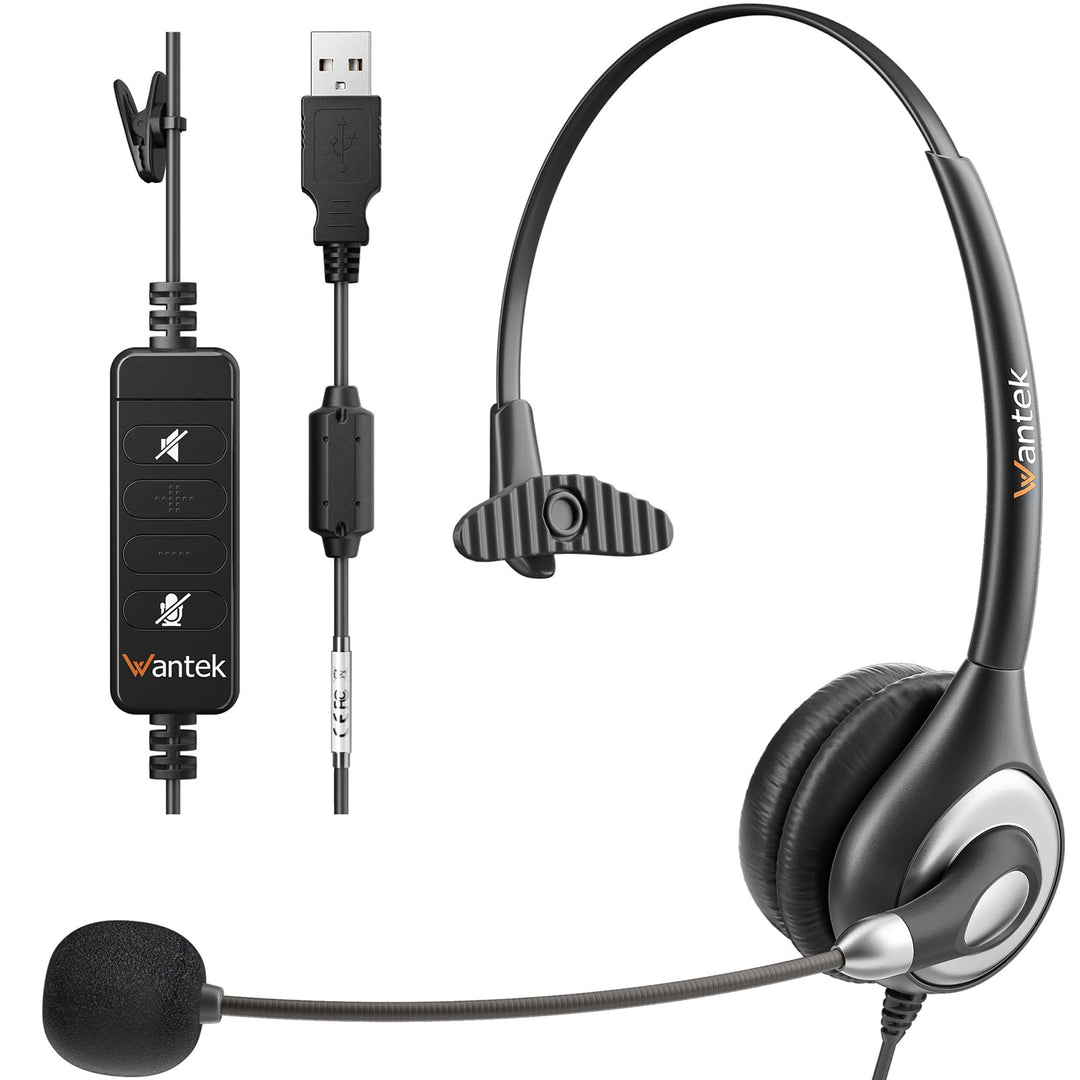 USB Headset with Microphone Noise Cancelling and Audio Control, Business PC Headsets for Computers,