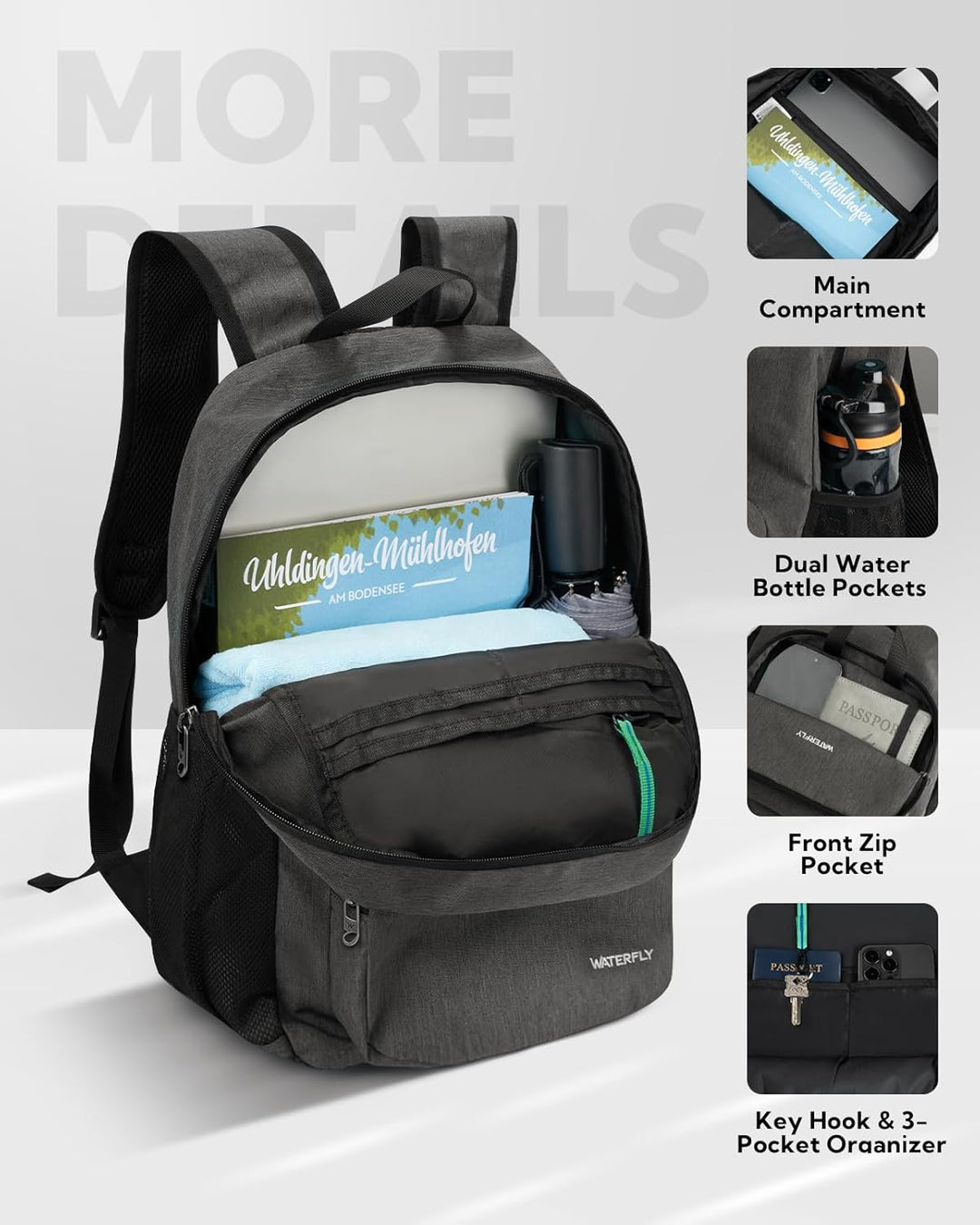 WATERFLY Rucksack Faltbar Tagesrucksack 20L: Wanderrucksack Faltrucksack Leicht Klapprucksack Daypac