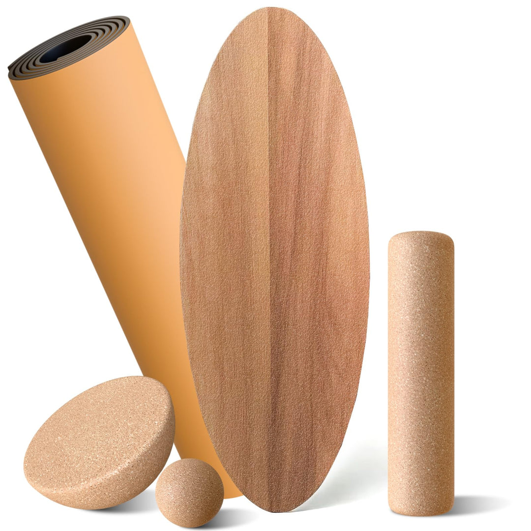 Balance Board Erwachsene,Holz Balance Board Set Mit Korkrolle,Kork Halbkugel und Gummiball,Balance-T