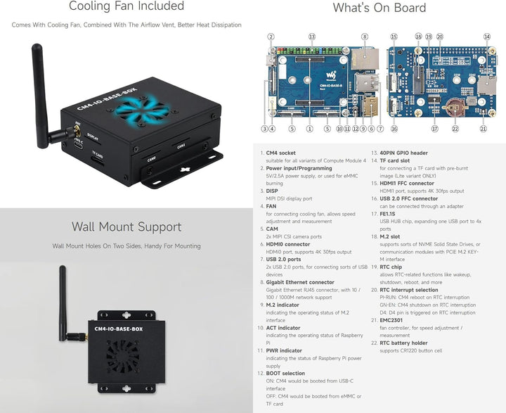 Waveshare Mini Base Board Designed for Raspberry Pi Compute Module 4 Powerful Functions in A Small S