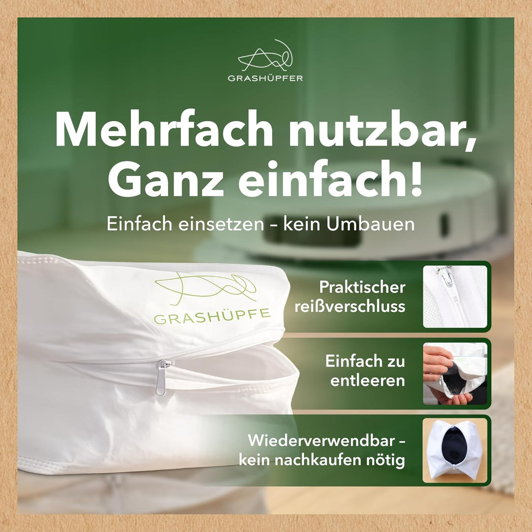 GRASHÜPFER® 3 Stück Wiederverwendbare Staubbeutel für Dreame mit Reissverschluss für Dreame X40, X30