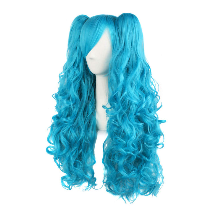 MapofBeauty Lolita lange lockige geheftet auf Pferdeschwanz Cosplay Perücke (Azurblau) 70 cm (1er Pa