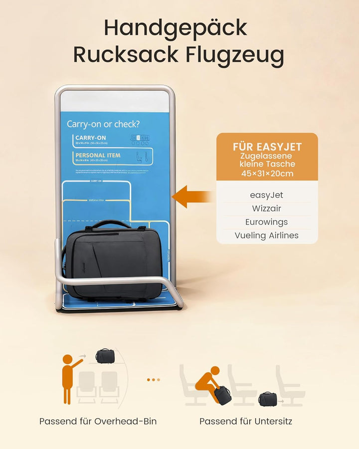 LOVEVOOK Ryanair Handgepäck 40x30x20, Rucksack Handgepäck Flugzeug Herren für 14 Zoll Laptop, 24L Kl