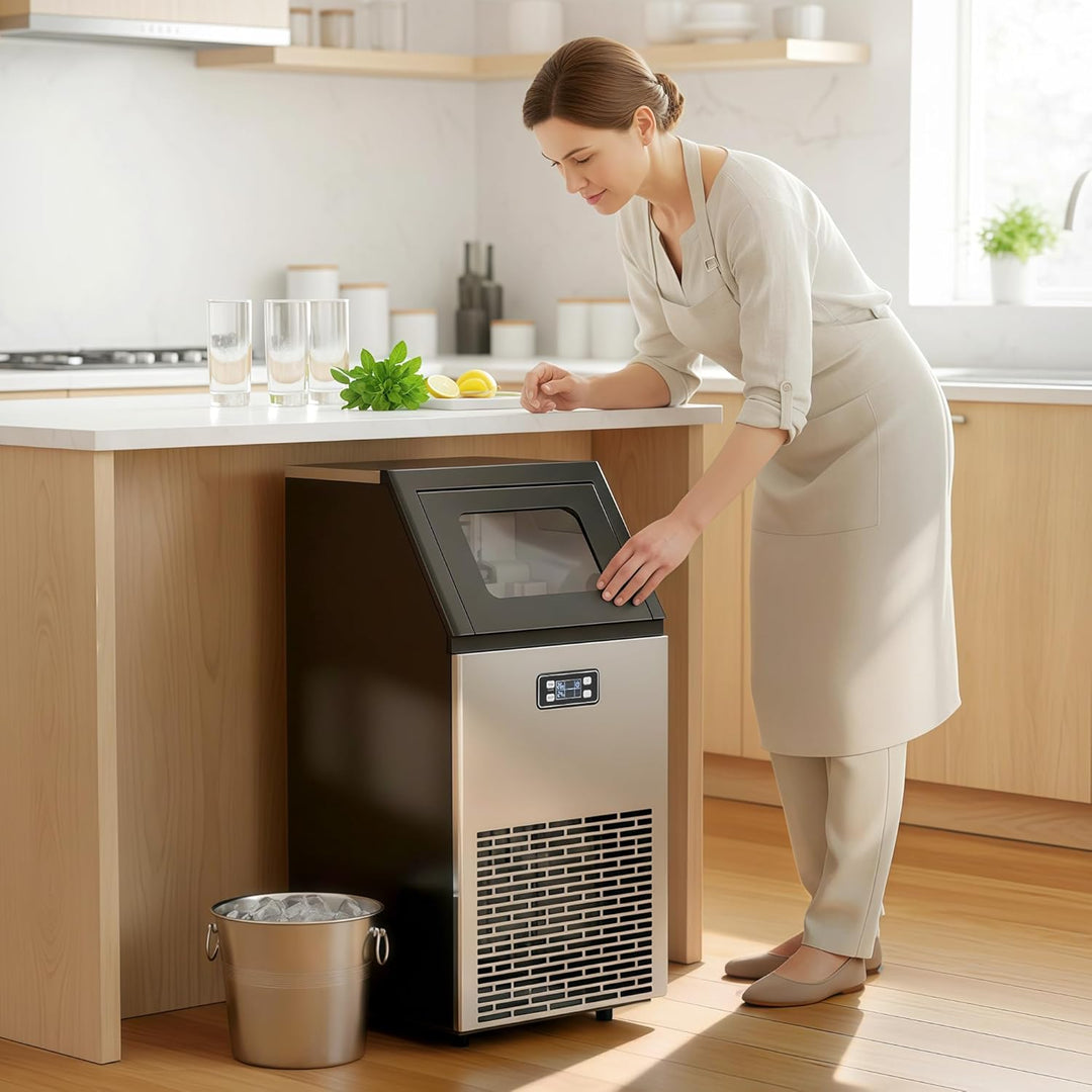 HOMCOM Kommerzielle Eiswürfelmaschine 45kg/24H mit LCD-Anzeige, 11 kg Speicher, Timer und Selbstrein