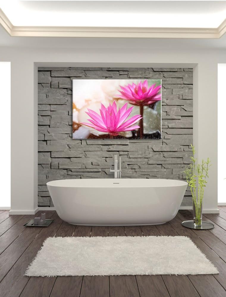 Pixxprint Wasserlilie / 100x70cm Leinwandbild bespannt auf Holzrahmen/Wandbild Kunstdruck Dekoration