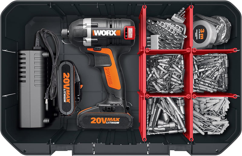 WORX WX803.9 Akku Winkelschleifer 20V - ohne Akku & Ladegerät, Schwarz & WA0071 Werkzeugkoffer aus r