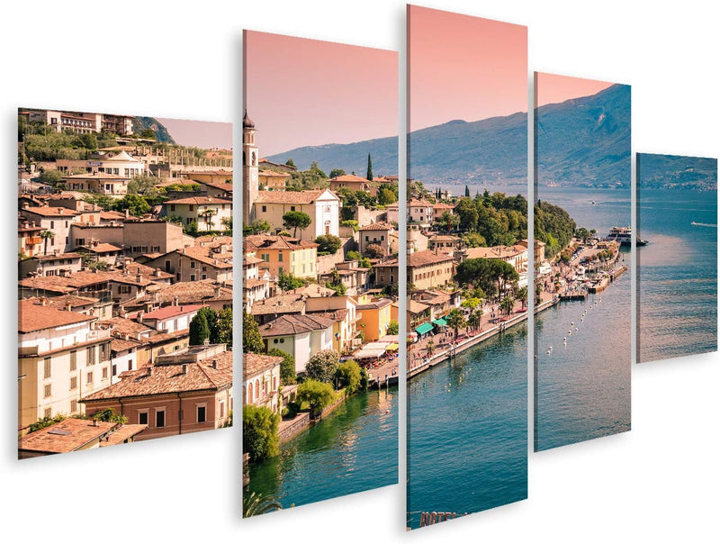 Bild Bilder auf Leinwand Panorama von Limone sul Garda, Einer Kleinstadt am Gardasee, Italien. Wandb