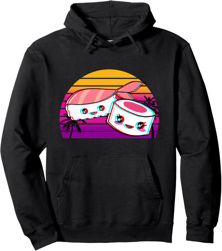 Kawaii Sushi Nigiri Maki Japanese Food Vaporwave Aesthetic Pullover Hoodie