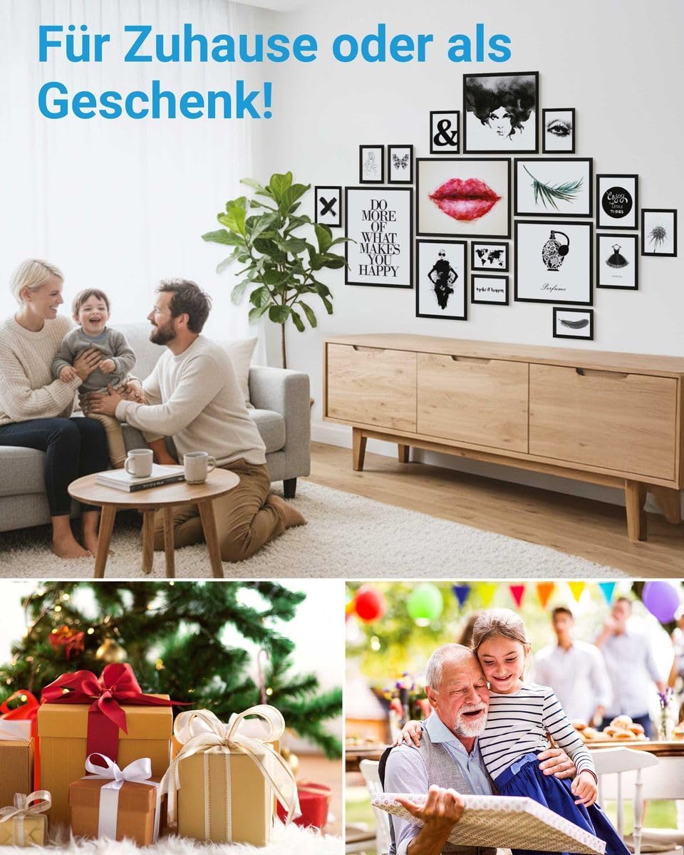 PHOTOLINI 17er Bilderrahmen-Set Modern Schwarz aus MDF 10x15 bis 30x40 cm | Bildergalerie | Bilderwa