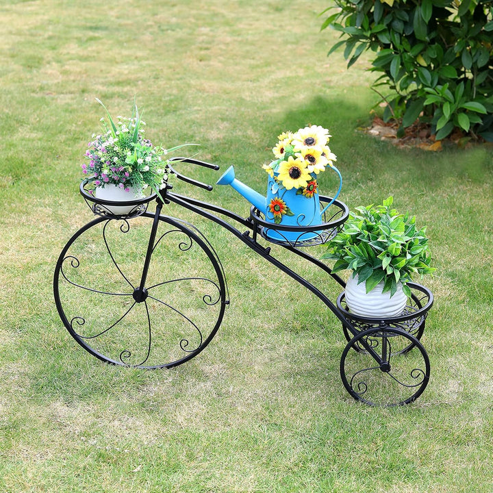 unho Blumenständer Metall, Blumentreppe Fahrrad Form, Blumentopf Ständer 3 Ebenen, Pflanzenregal für