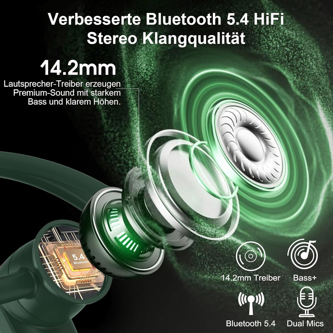 Bluetooth Headset V5.4 Wireless Freisprech Telefon mit CVC 8.0 und ENC Dual Mikrofon, Bluetooth Ohrh