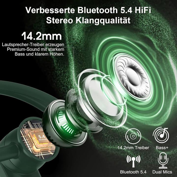 Bluetooth Headset V5.4 Wireless Freisprech Telefon mit CVC 8.0 und ENC Dual Mikrofon, Bluetooth Ohrh