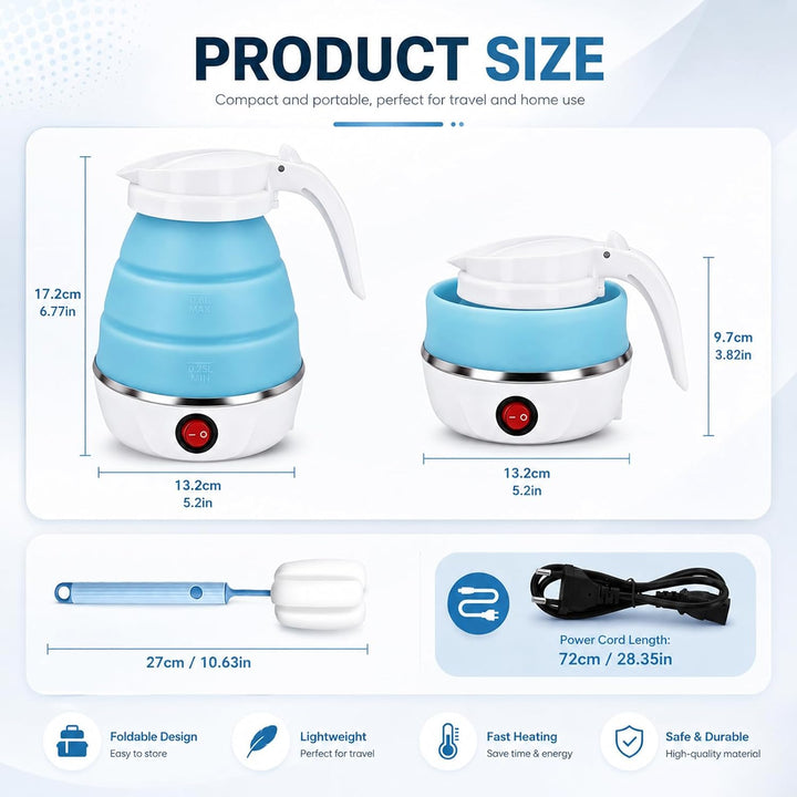 Faltbarer Wasserkessel, 0.6L Wasserkocher Faltbarer, 600W Reisewasserkocher mit Edelstahlboden &amp; Sch