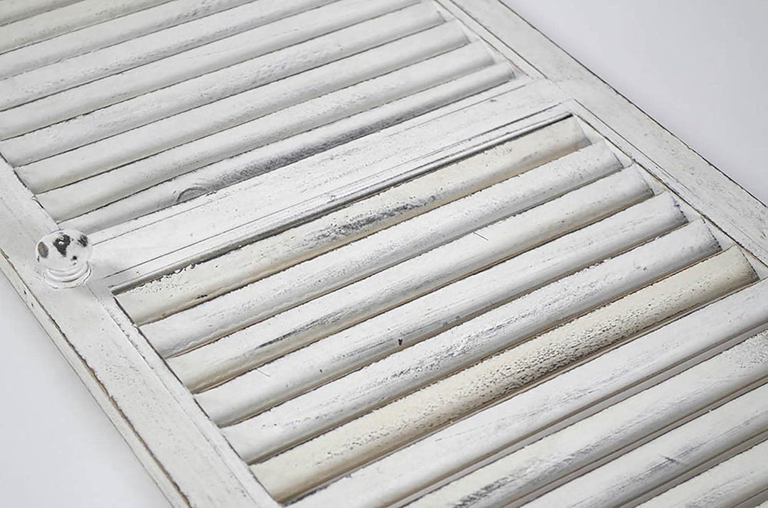Kobolo Deko-Fensterladen Zier-Fensterladen Tür mit Lamellen - 35x90 cm - Vintage - weiss - Innenbere