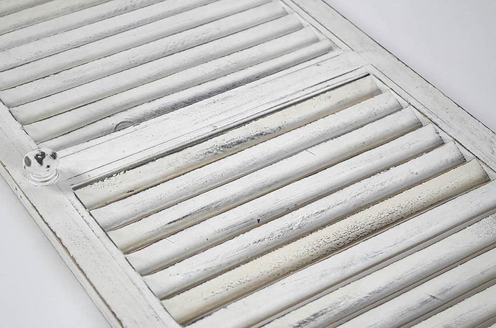 Kobolo Deko-Fensterladen Zier-Fensterladen Tür mit Lamellen - 35x90 cm - Vintage - weiss - Innenbere