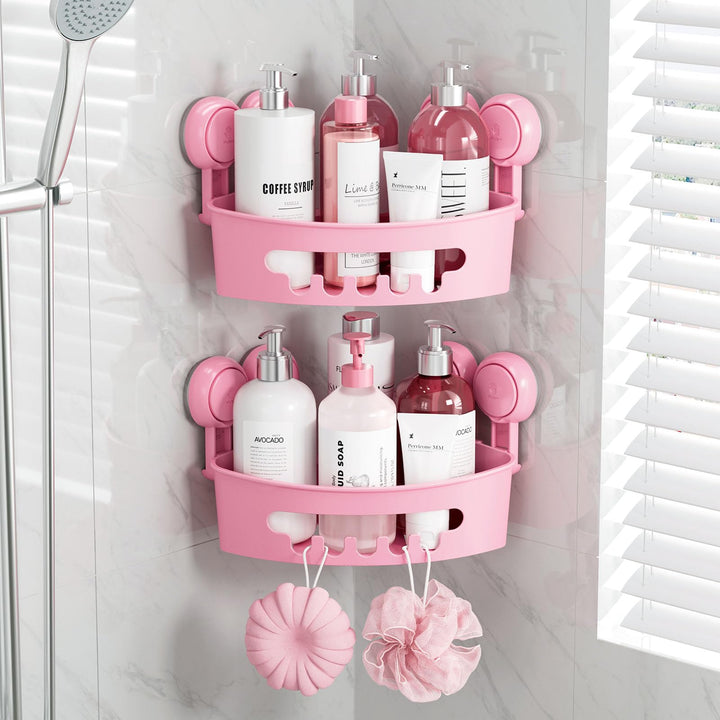 TAILI Duschablage Ohne Bohren,Einstellbar Ecke Dusche Caddy Saugnapf 2er Set Dusche Zubehör mit Hake