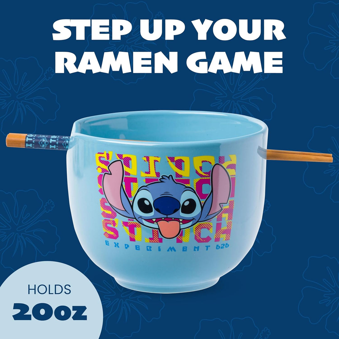 Silver Buffalo Disney Lilo and Stitch Experiment 626 Keramik-Ramen-Nudel-Reisschale mit Essstäbchen,
