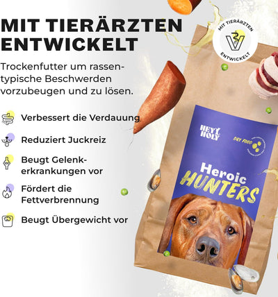 HEY HOLY Premium Trockenfutter für grosse Jagdhunde getreidefrei | 7kg Hundefutter für ausgewachsene