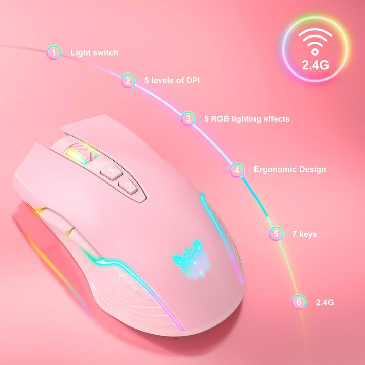 Wiederaufladbare Kabellose Gaming-Maus, Ergonomische RGB-Computermaus mit 2,4-G-Empfänger, Einstellb